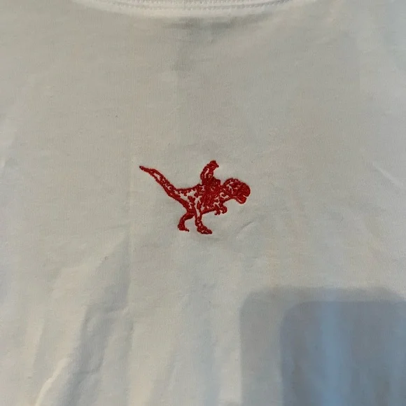 White Crop Top with Red Cowboy Riding Dinosaur Embroidery - Picture 2 of 3